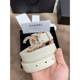 Chanel Fashion Buckle Calf Leather 30mm Belts For Women White