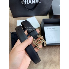 Chanel Fashion Buckle Calf Leather 30mm Belts For Women Black