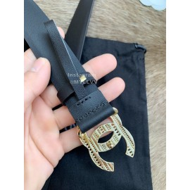 Chanel Fashion Buckle Calf Leather 30mm Belts For Women Black