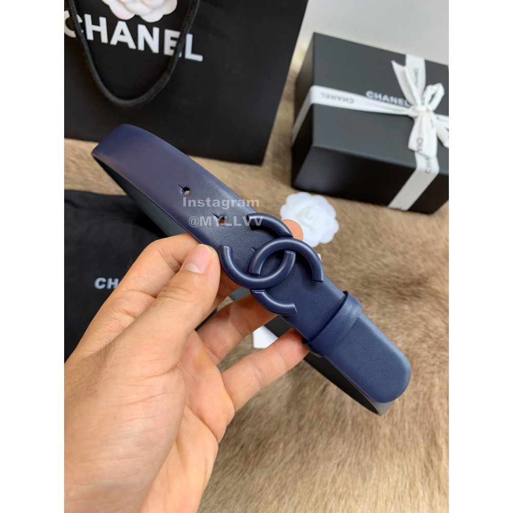Chanel Fashion Calf Leather 30mm Belts For Women Dark Blue
