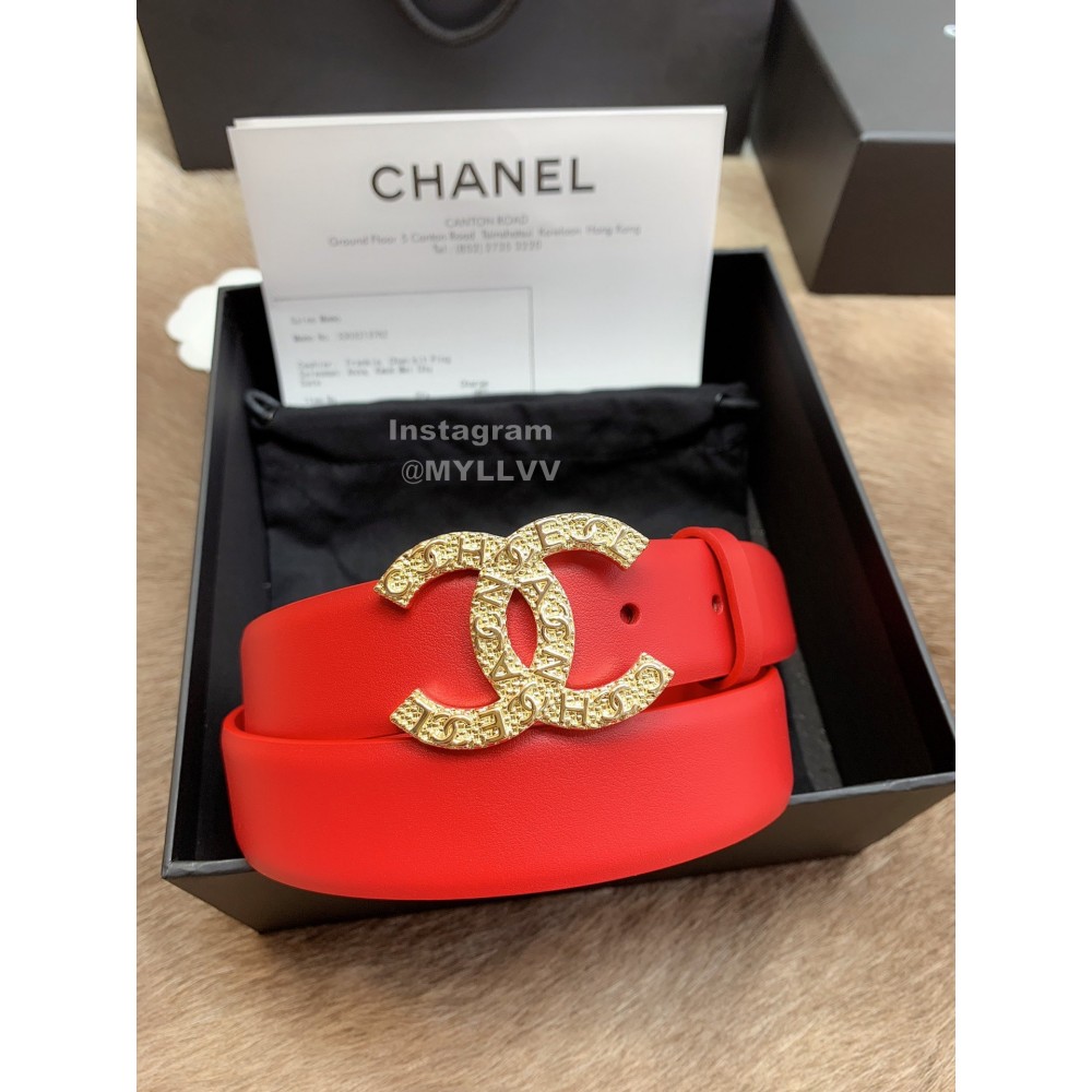 Chanel Fashion Calf Leather Gold Buckle 30mm Belts For Women Red