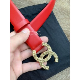 Chanel Fashion Calf Leather Gold Buckle 30mm Belts For Women Red