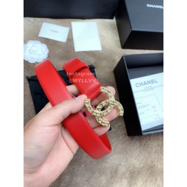 Chanel Fashion Calf Leather Gold Buckle 30mm Belts For Women Red