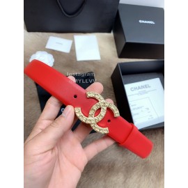 Chanel Fashion Calf Leather Gold Buckle 30mm Belts For Women Red