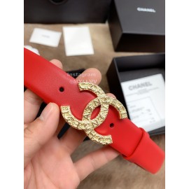 Chanel Fashion Calf Leather Gold Buckle 30mm Belts For Women Red
