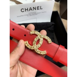Chanel Fashion Calf Leather Gold Buckle 30mm Belts For Women Red