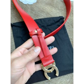 Chanel Fashion Calf Leather Gold Buckle 30mm Belts For Women Red