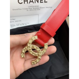 Chanel Fashion Calf Leather Gold Buckle 30mm Belts For Women Red