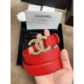 Chanel Fashion Calf Leather Gold Buckle 30mm Belts For Women Red