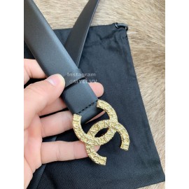 Chanel Fashion Calf Leather Gold Buckle 30mm Belts For Women Black