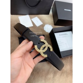 Chanel Fashion Calf Leather Gold Buckle 30mm Belts For Women Black