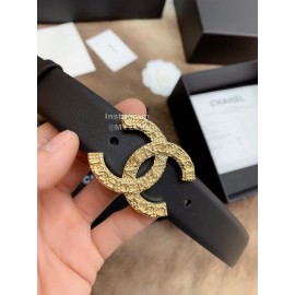 Chanel Fashion Calf Leather Gold Buckle 30mm Belts For Women Black