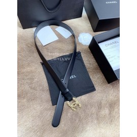 Chanel Fashion Calf Leather Gold Buckle 30mm Belts For Women Black