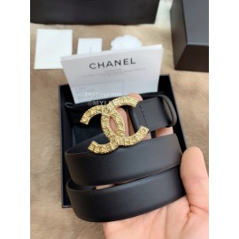 Chanel Fashion Calf Leather Gold Buckle 30mm Belts For Women Black