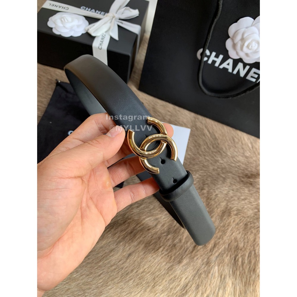 Chanel New Calf Leather Gold Buckle 30mm Belts For Women Black