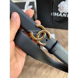 Chanel New Calf Leather Gold Buckle 30mm Belts For Women Black