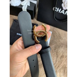 Chanel New Calf Leather Gold Buckle 30mm Belts For Women Black
