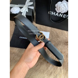 Chanel New Calf Leather Gold Buckle 30mm Belts For Women Black