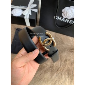 Chanel New Calf Leather Gold Buckle 30mm Belts For Women Black