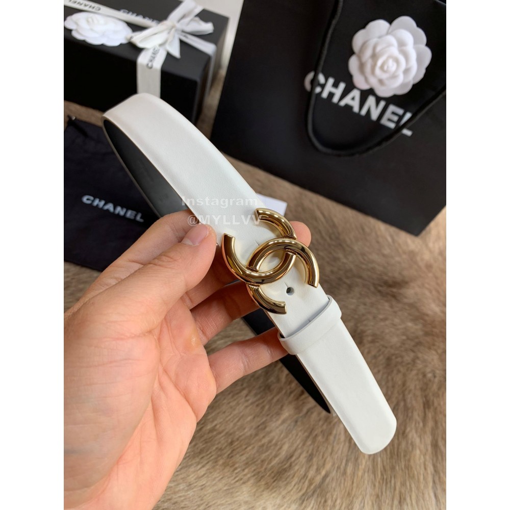 Chanel New Calf Leather Gold Buckle 30mm Belts For Women White
