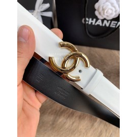 Chanel New Calf Leather Gold Buckle 30mm Belts For Women White