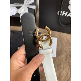 Chanel New Calf Leather Gold Buckle 30mm Belts For Women White