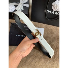 Chanel New Calf Leather Gold Buckle 30mm Belts For Women White