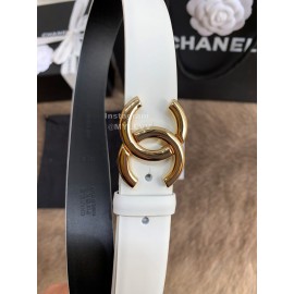 Chanel New Calf Leather Gold Buckle 30mm Belts For Women White