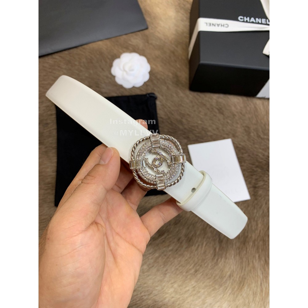 Chanel New Calf Leather Diamond Buckle 30mm Belts For Women White