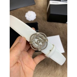 Chanel New Calf Leather Diamond Buckle 30mm Belts For Women White