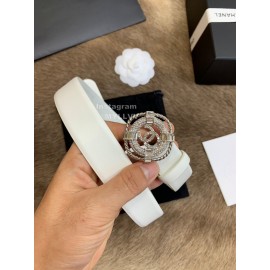 Chanel New Calf Leather Diamond Buckle 30mm Belts For Women White