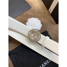 Chanel New Calf Leather Diamond Buckle 30mm Belts For Women White
