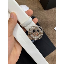 Chanel New Calf Leather Diamond Buckle 30mm Belts For Women White