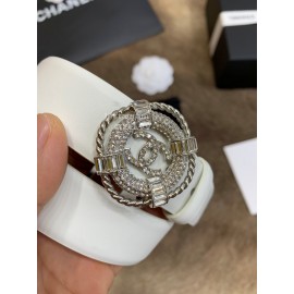 Chanel New Calf Leather Diamond Buckle 30mm Belts For Women White