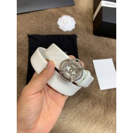 Chanel New Calf Leather Diamond Buckle 30mm Belts For Women White
