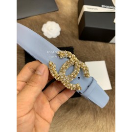 Chanel New Calf Leather Diamond Buckle 30mm Belts For Women Blue
