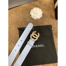 Chanel New Calf Leather Diamond Buckle 30mm Belts For Women Blue
