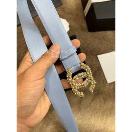 Chanel New Calf Leather Diamond Buckle 30mm Belts For Women Blue