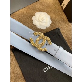 Chanel New Calf Leather Diamond Buckle 30mm Belts For Women Blue