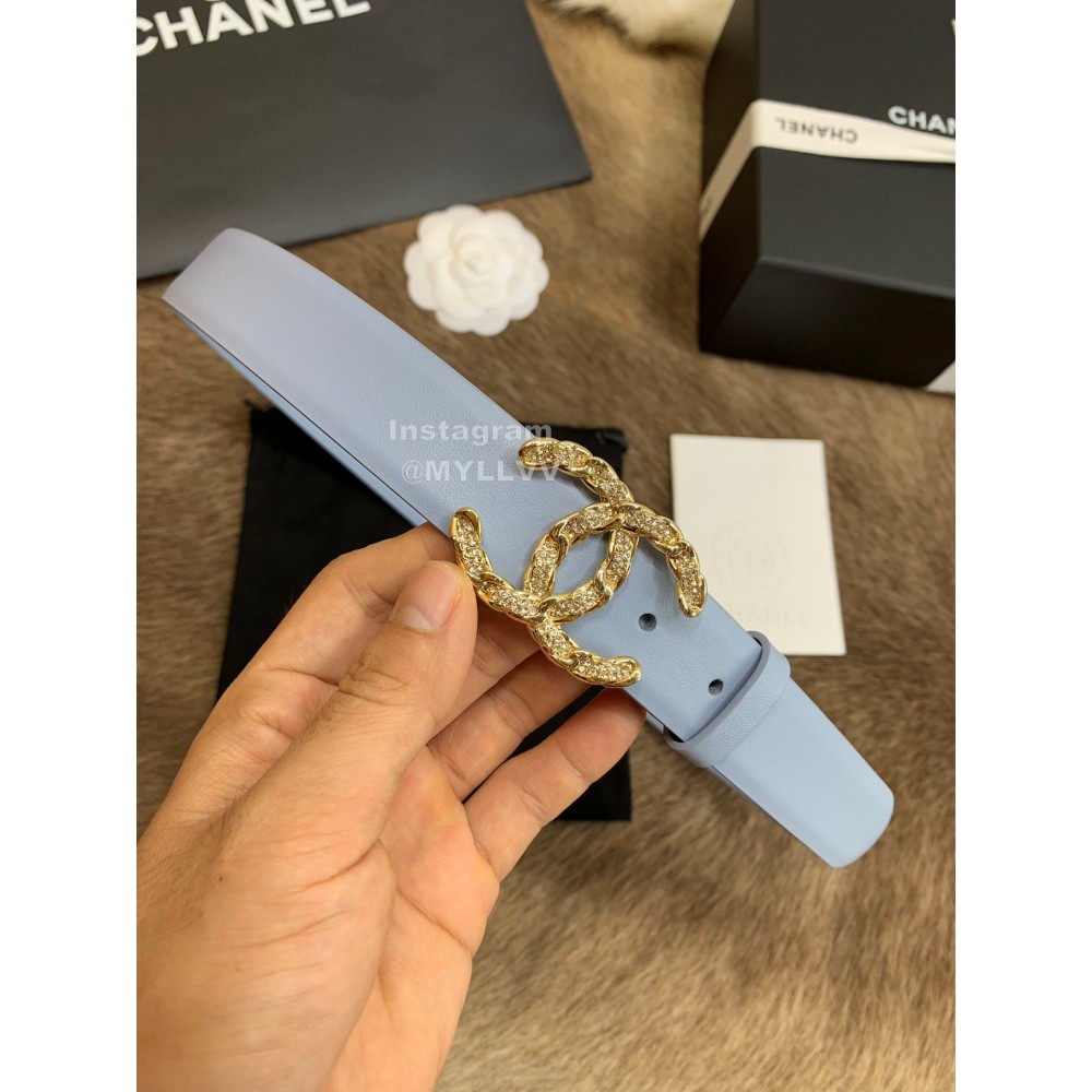 Chanel Calf Leather Diamond Buckle 30mm Belts For Women Blue