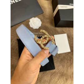 Chanel Calf Leather Diamond Buckle 30mm Belts For Women Blue