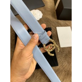 Chanel Calf Leather Diamond Buckle 30mm Belts For Women Blue