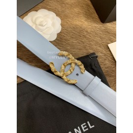 Chanel Calf Leather Diamond Buckle 30mm Belts For Women Blue