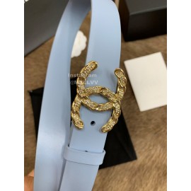 Chanel Calf Leather Diamond Buckle 30mm Belts For Women Blue