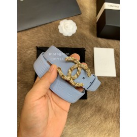 Chanel Calf Leather Diamond Buckle 30mm Belts For Women Blue