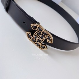 Chanel Black Calf Leather Gold Buckle 30mm Belts For Women