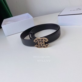 Chanel Black Calf Leather Gold Buckle 30mm Belts For Women