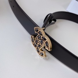 Chanel Black Calf Leather Gold Buckle 30mm Belts For Women