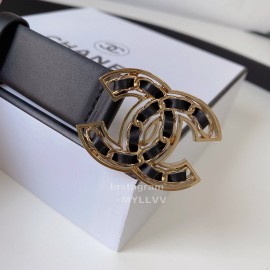 Chanel Black Calf Leather Gold Buckle 30mm Belts For Women