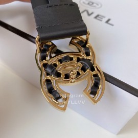Chanel Black Calf Leather Gold Buckle 30mm Belts For Women
